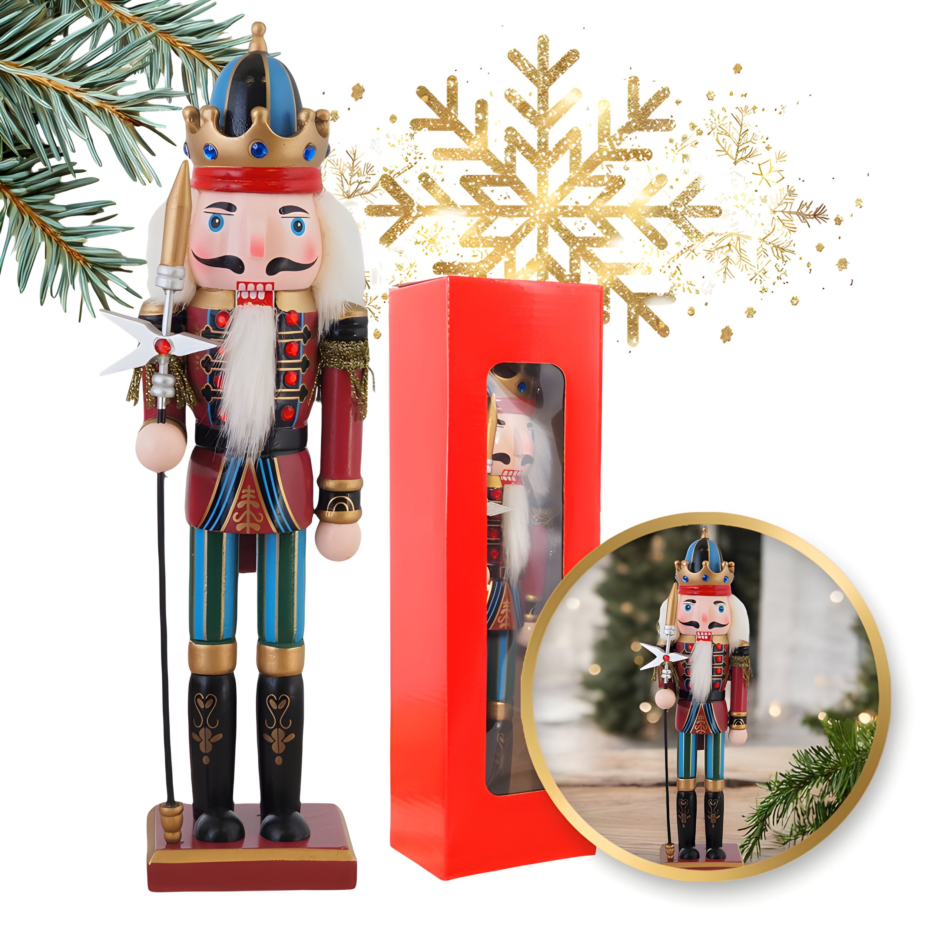 WS-Trend Nussknacker Nussknacker Figur 30 cm – Holz Weihnachtsdekoration König Rot-Gold