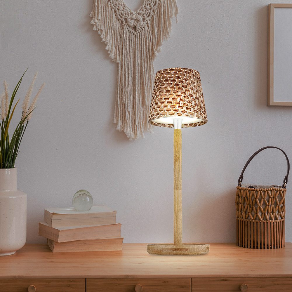 GLOBO LIGHTING LED Tischleuchte, LED-Leuchtmittel fest verbaut, Kaltweiß, Warmweiß, Neutralweiß, Tageslichtweiß, Farbwechsel, Tischleuchte Beistellleuchte Nachttischlampe LED Touchdimmer Bambus