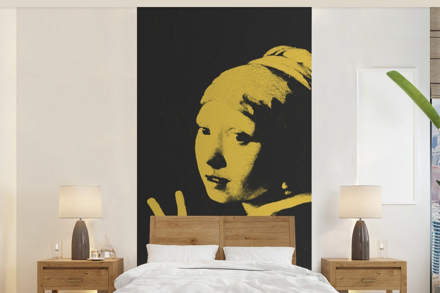 MuchoWow Fototapete Vermeer - Kunst - Gelb, Matt, bedruckt, (2 St), Vliestapete für Wohnzimmer Schlafzimmer Küche, Fototapete