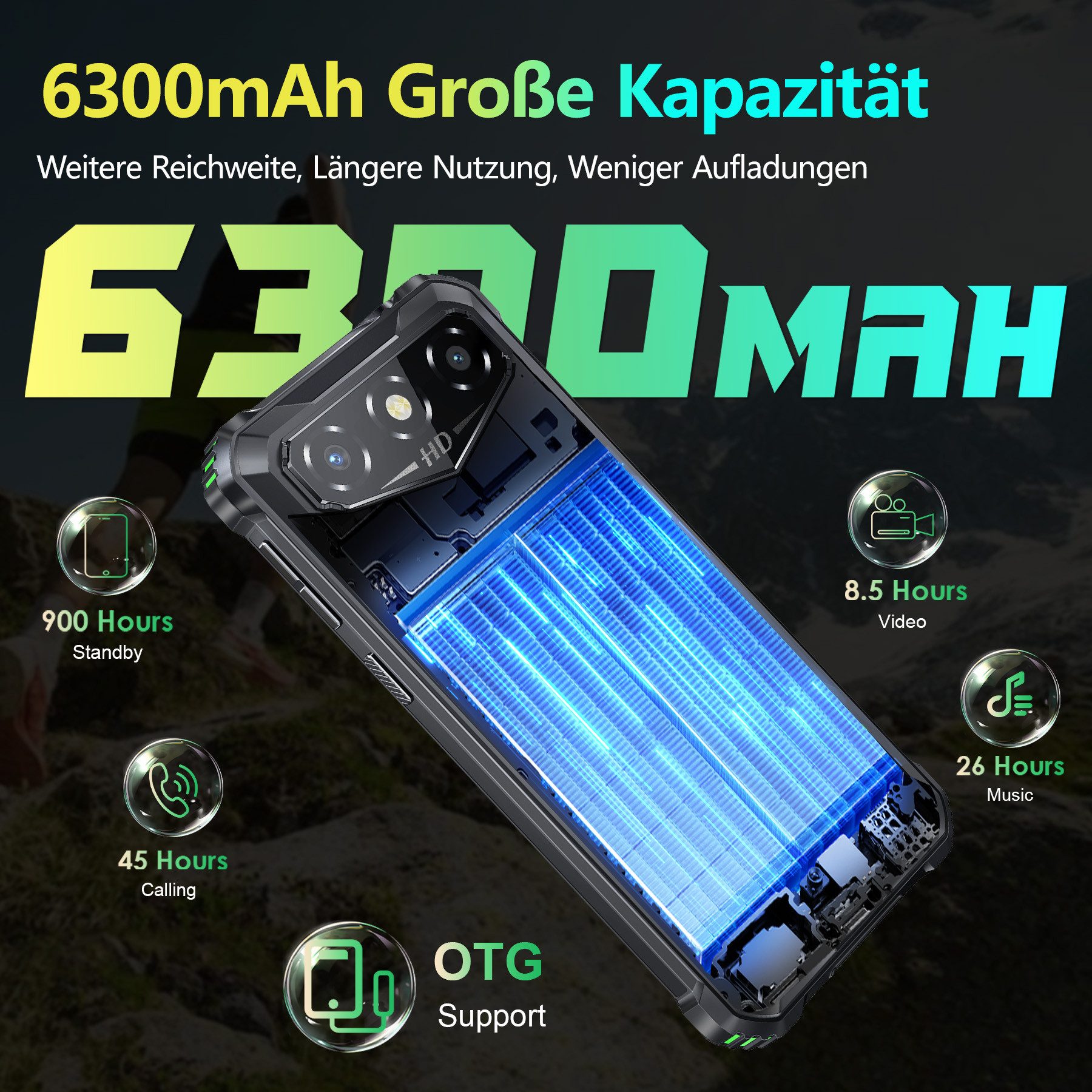 OUKITEL G3 Android 14 Outdoor Smartphone (15,24 cm/6.0 Zoll, 64 GB Speicherplatz, 13 MP Kamera, IP68 Wasserdicht Baustellenhandy, 6300mAh, OTG, GPS, Face ID)