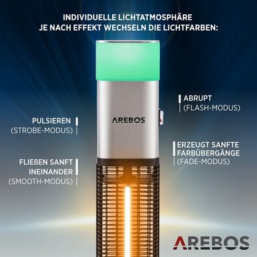 Arebos Heizstrahler 1500 Watt Stand, inkl.16 Farben, LED-Licht mit Fernbedienung, integrierte Kipp-Abschalter, LED, Low-Glare-Technik