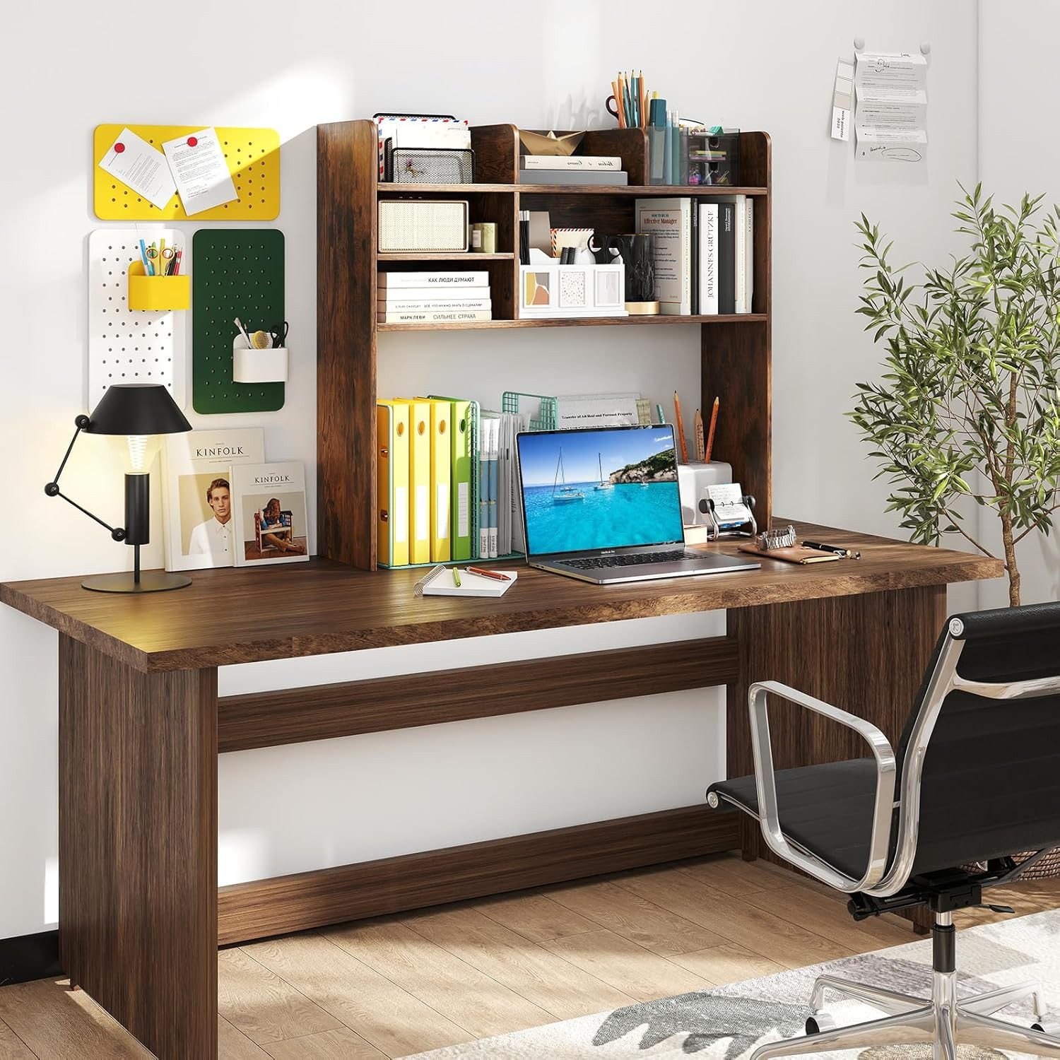 KOMFOTTEU Regal-Schreibtisch Schreibtischregal, mit 6 offenen Regalen, für Monitore bis zu 32"