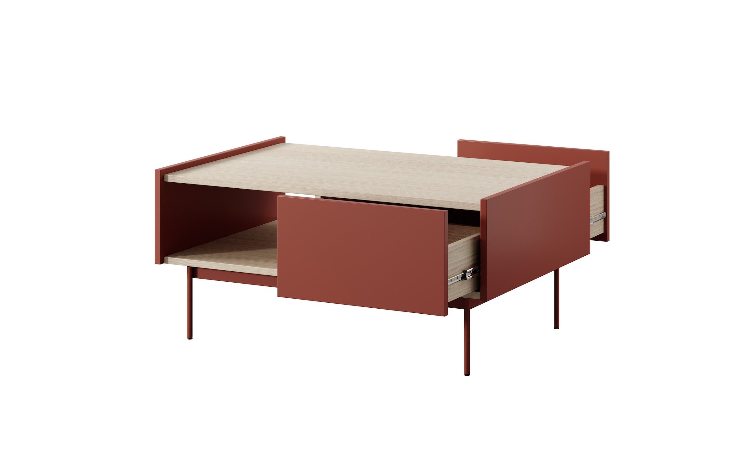 Feldmann-Wohnen Couchtisch Color (Color, 1-St., Couchtisch), 97x65x45cm, Keramikrot, Eiche Linea, grifflos