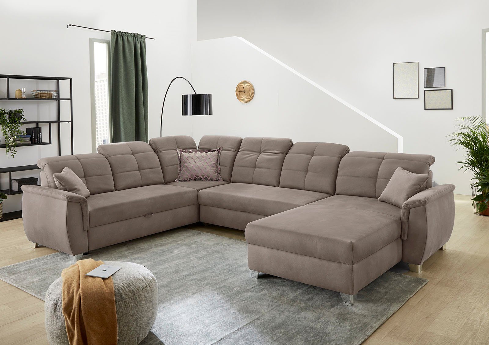 Jockenhöfer Gruppe Wohnlandschaft Livorno U-Form, B: 354 cm, mit Schlaffunktion, Bettkasten, Kopfteilverstellung & Zierkissen