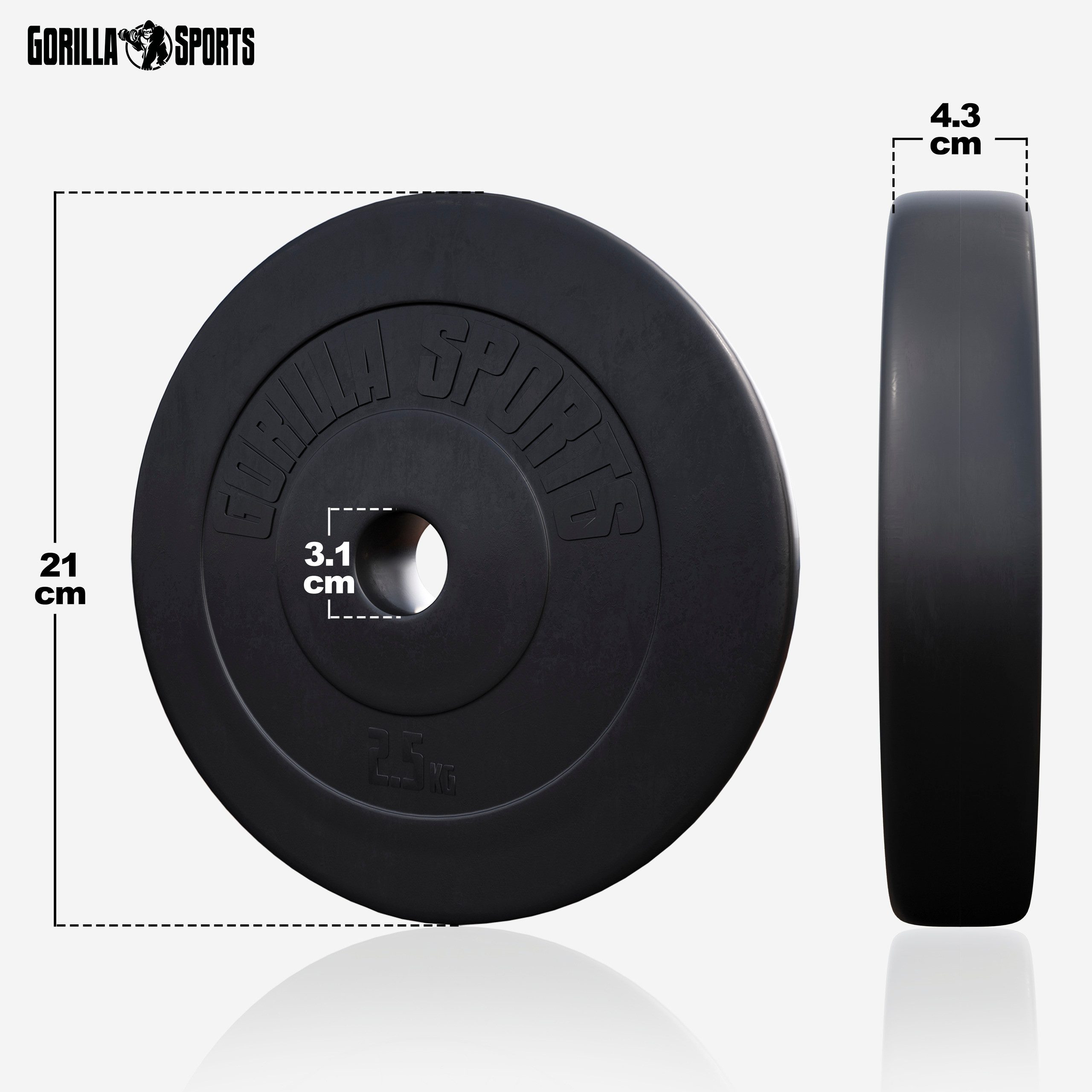 GORILLA SPORTS Hantelscheiben Einzeln/Set, 1,25 - 30kg, Gewichtsscheiben, 30mm Bohrung, Kunststoff