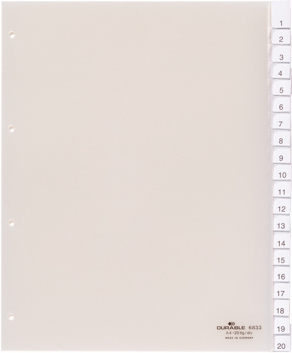 DURABLE Aktenordner Register 683319 245x297cm 20teilig Hartfolie transparent