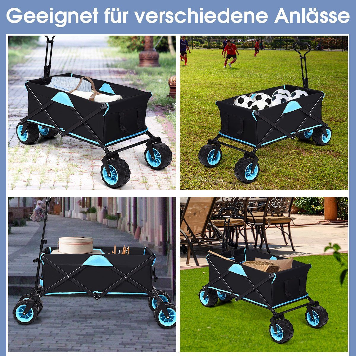 COSTWAY Bollerwagen, bis 50kg, mit Dach & abnehmbarer Kühltasche, faltbar