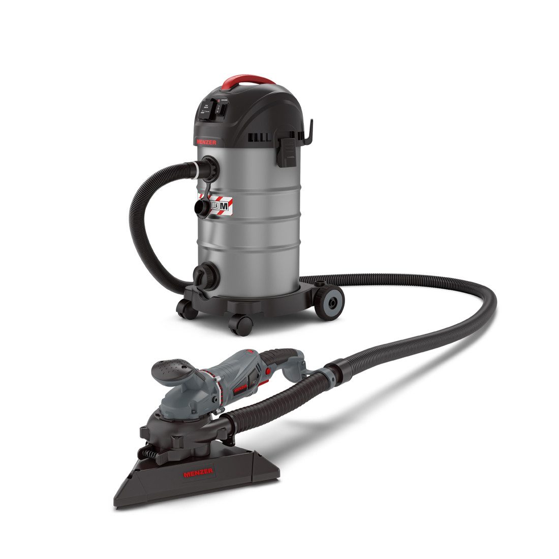 MENZER Trockenbauschleifer TSW 225 PRO + VCM 330, max. 2100 U/min, (Set), mit Wechselkopfsystem, Set mit Sicherheitssauger, Nass-Trocken-Sauger