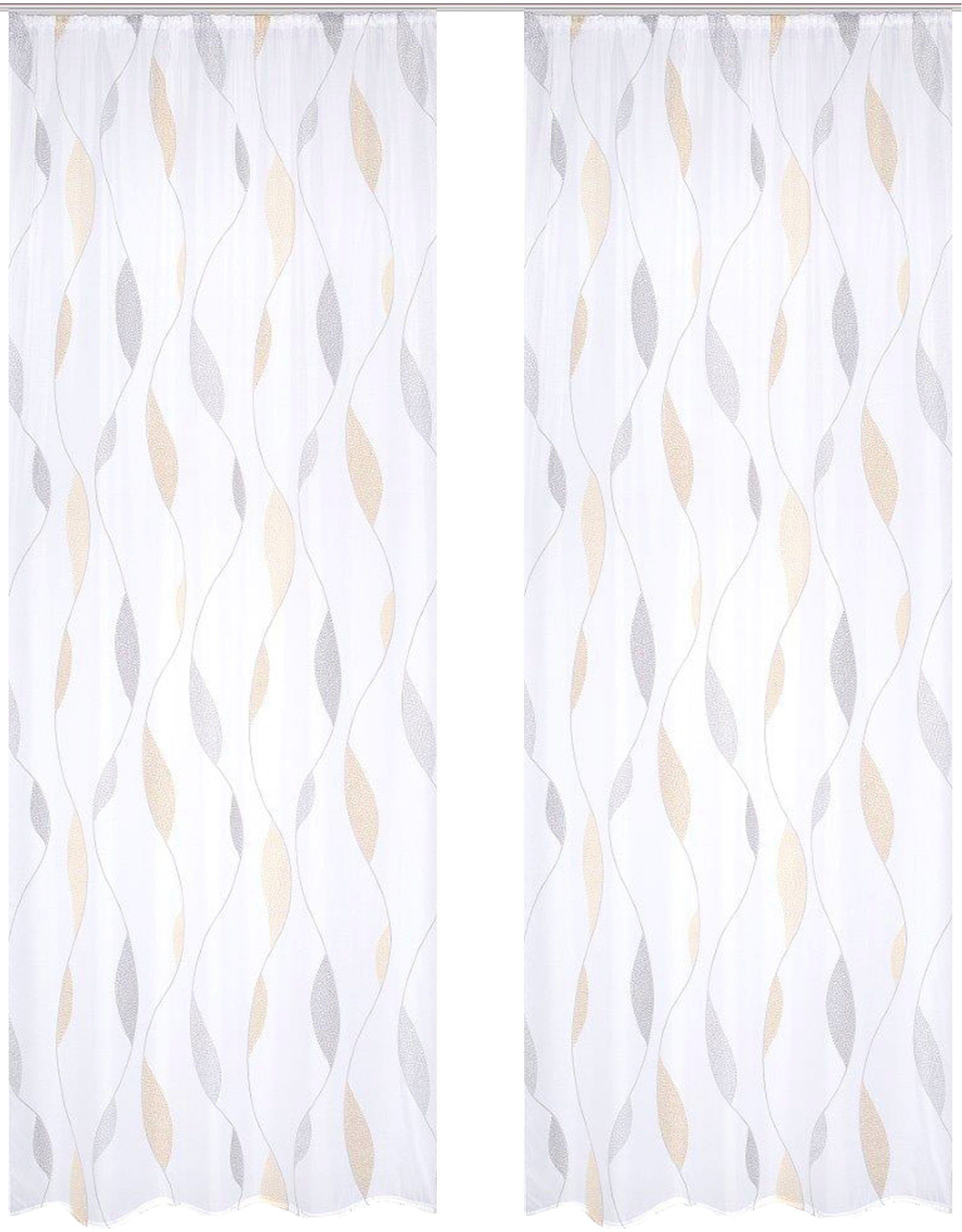 HOME WOHNIDEEN Vorhang PAOLO (2 St), Kräuselband, transparent, Voile, 2er Pack Kräuselbandschal PAOLO bedruckt