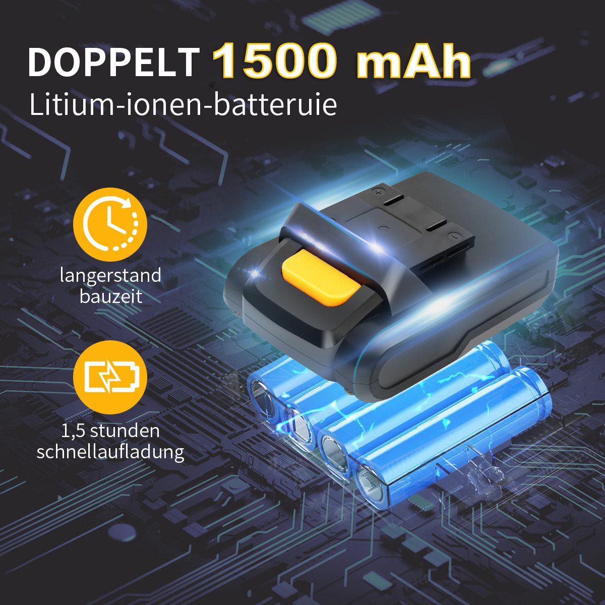 LifeImpree Akku-Bohrschrauber Akku bohrschrauber mit 2x 1500mAh Akkus, 45 N.m Max akkubohrer, max. 1850 U/min, Drehmoment in 25+3 Stufen, Bohrschrauber mit 33 Zubehöre, Für Haus/DIY