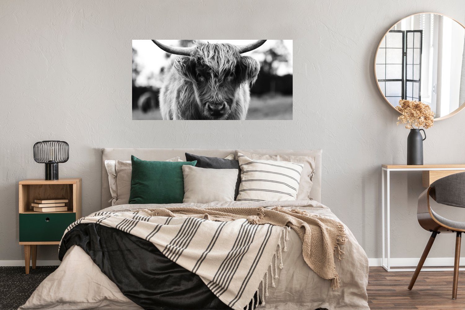 St), - Natur, Gras Highlander - Poster Kuh - Wanddeko Ohne Wandposter, Schlafzimmer, Schottischer Tiere Bild MuchoWow (1 - Wohnzimmer, für Rahmen,