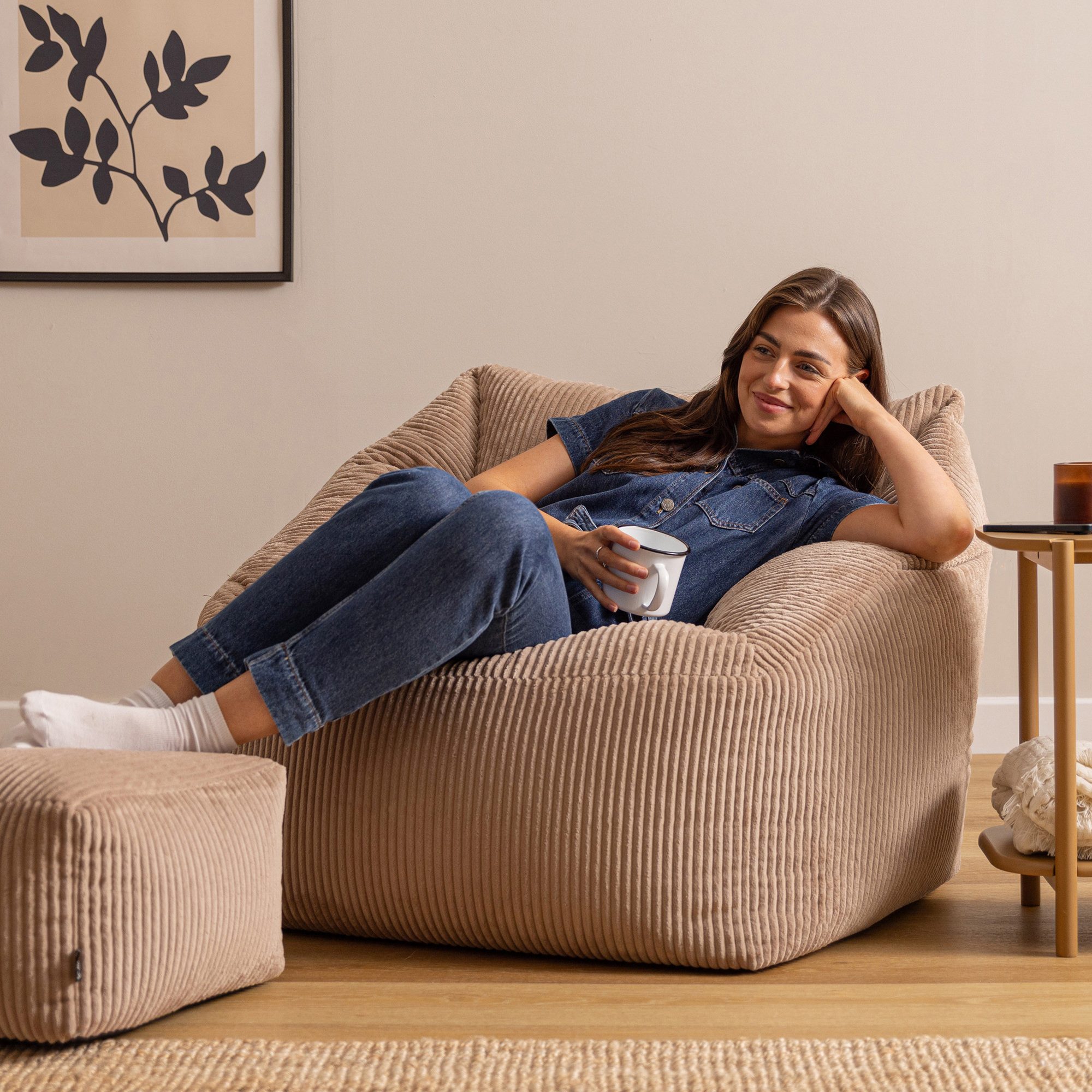 icon Sitzsack Riesen Sessel aus Cord Flauschig „Natalia" mit Hocker (Spar-S günstig online kaufen