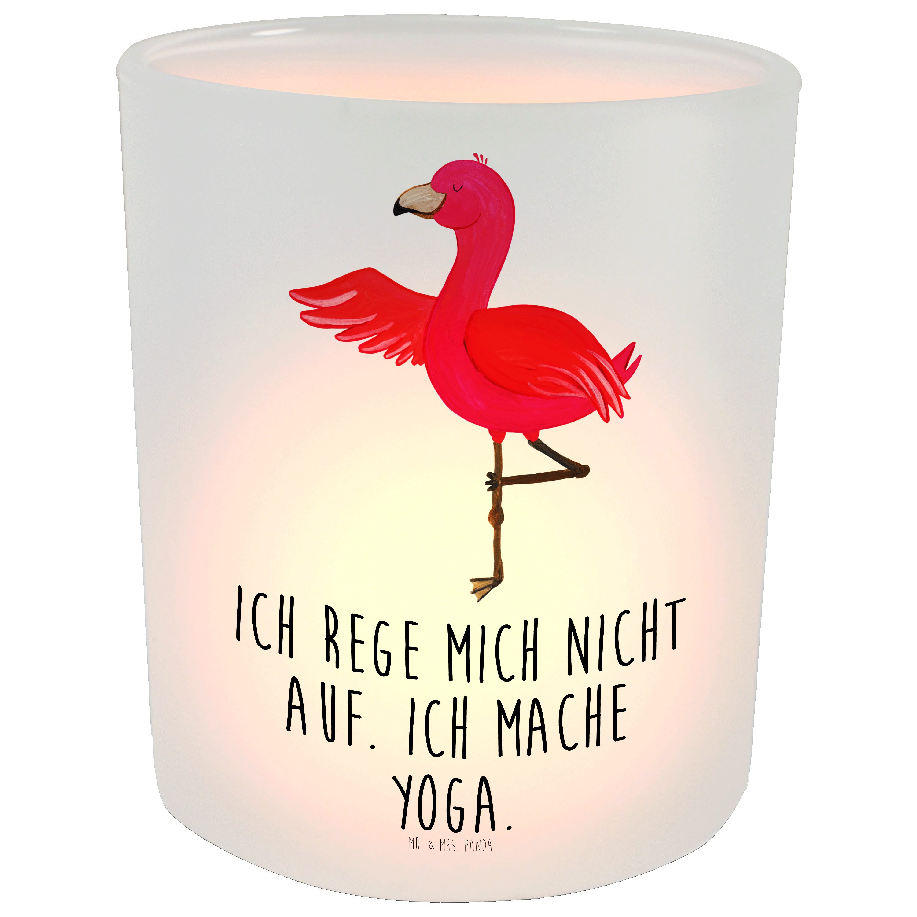 Mr. & Mrs. Panda Windlicht Flamingo Yoga - Transparent - Geschenk, Kerzenglas, Ärger, Windlicht (1 St)