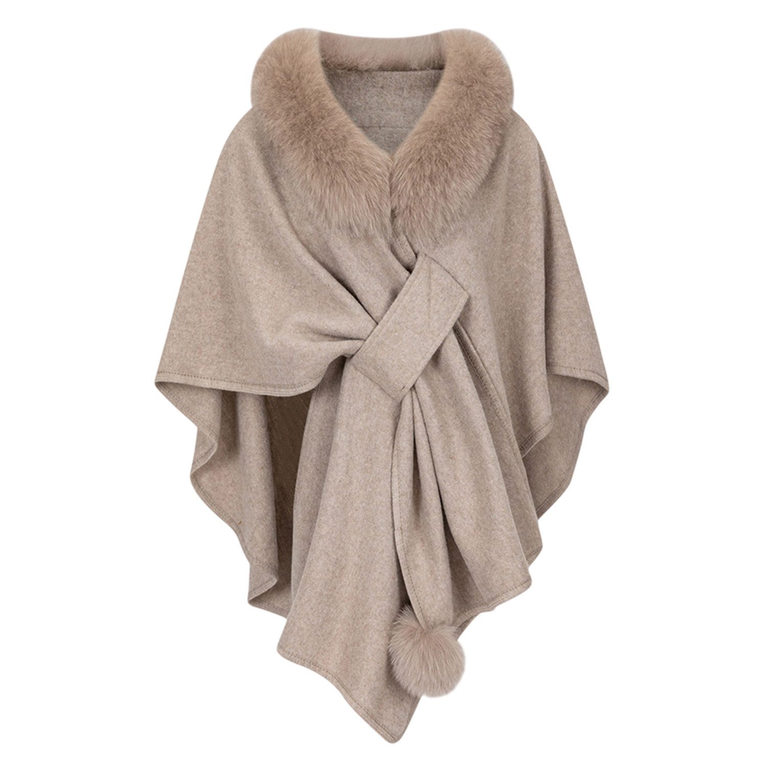 Refttenw Poncho Damen Winter Umhang Strickjacke,Cardigan,Schal,mit Pelzkragen