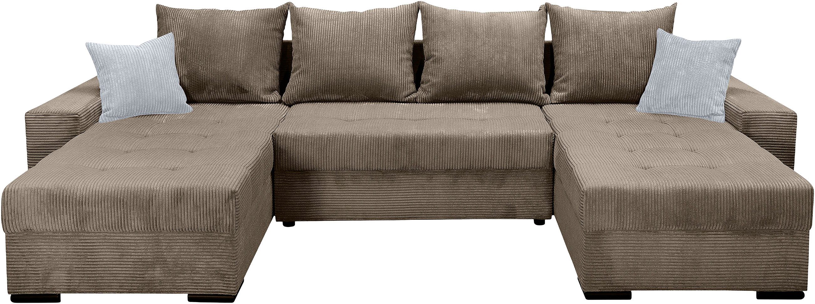 COLLECTION AB Wohnlandschaft Josy XL U-Form, B: 313 cm in Cord, Cord-Mix, Schlaffunktion, Bettkasten & 2 Zierkissen, Federkern