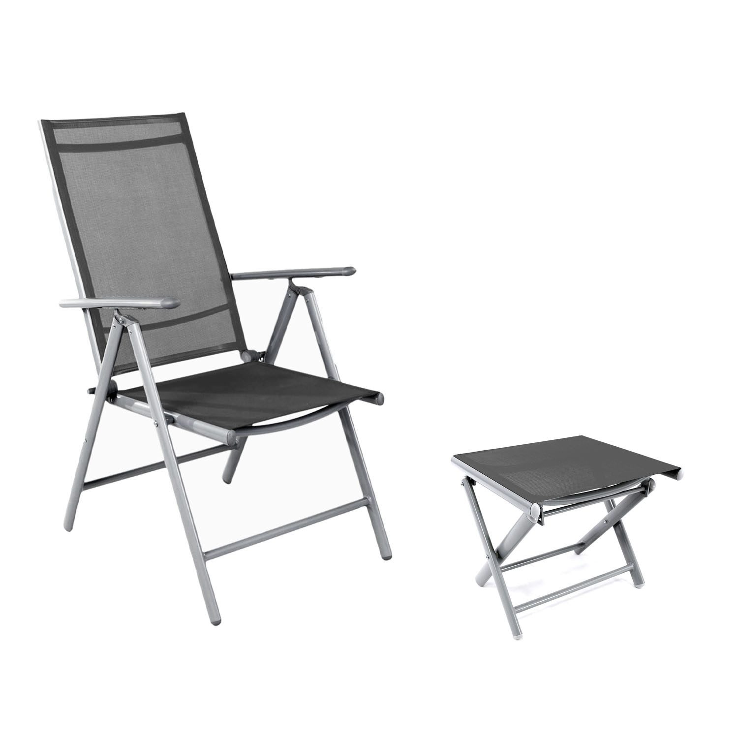 Mojawo Armlehnstuhl Hochlehner Klappstuhl + Klapphocker Fußhocker Aluminium Textilen