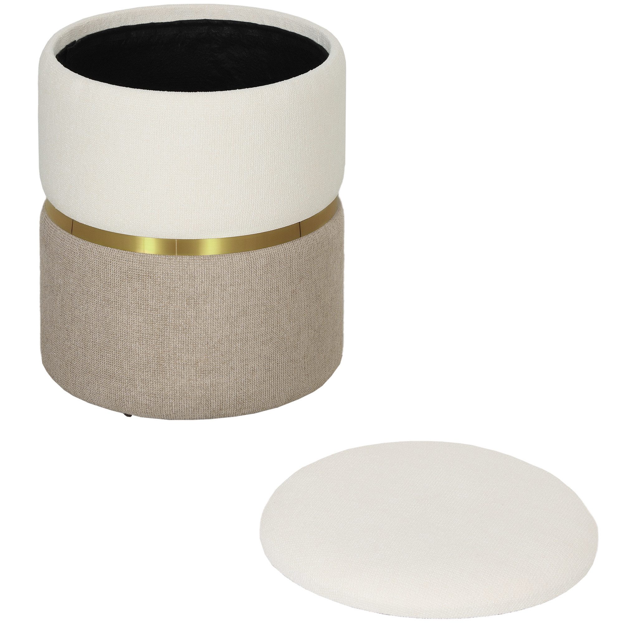 Sitzhocker mit Deckel, Metallring, zweifarbig Design