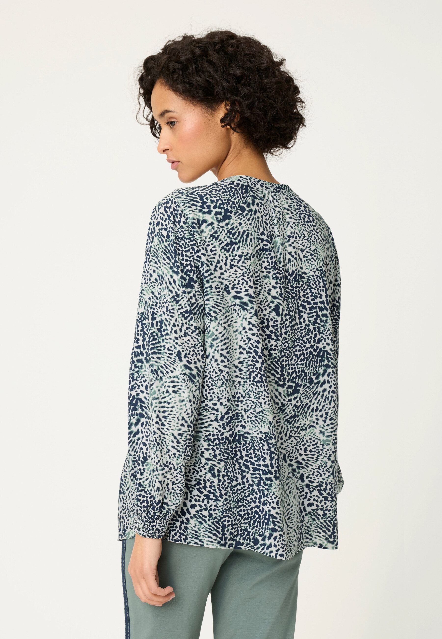 Olsen Tunikashirt Bluse mit Allover-Dessin und Tunika-Ausschnitt
