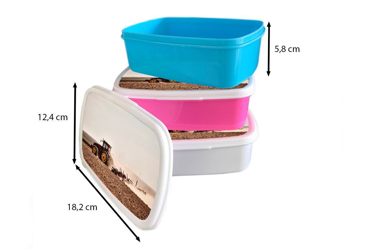 MuchoWow Lunchbox Traktor - Snackbox, Kunststoff Brotbox Brotdose Kunststoff, Rot Boden, Kinder, - rosa für Erwachsene, (2-tlg), Mädchen