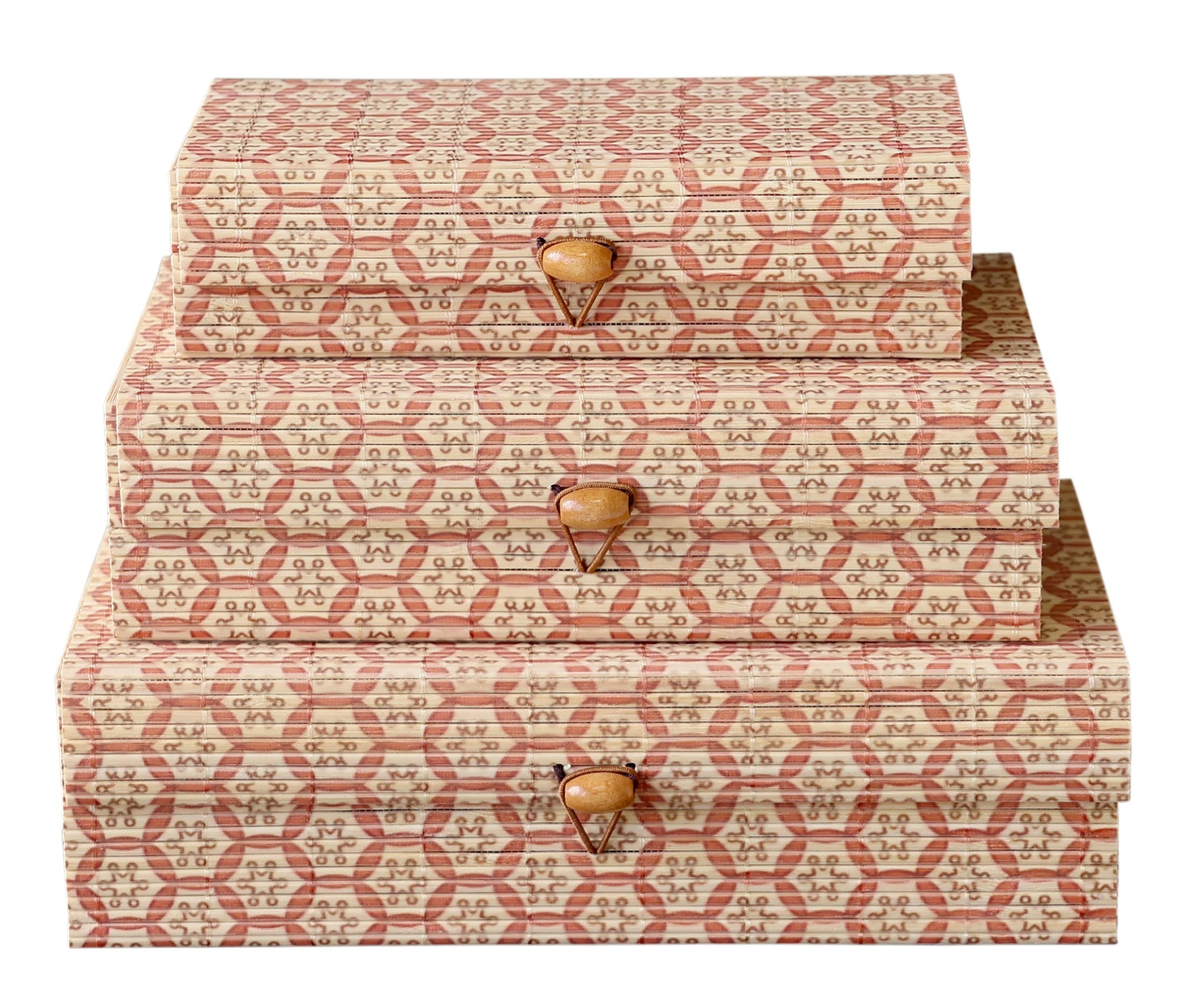 Chic Antique Holzkiste Chic Antique - 3er Schachtel Set Box Kiste mit Deckel Bambus Muster