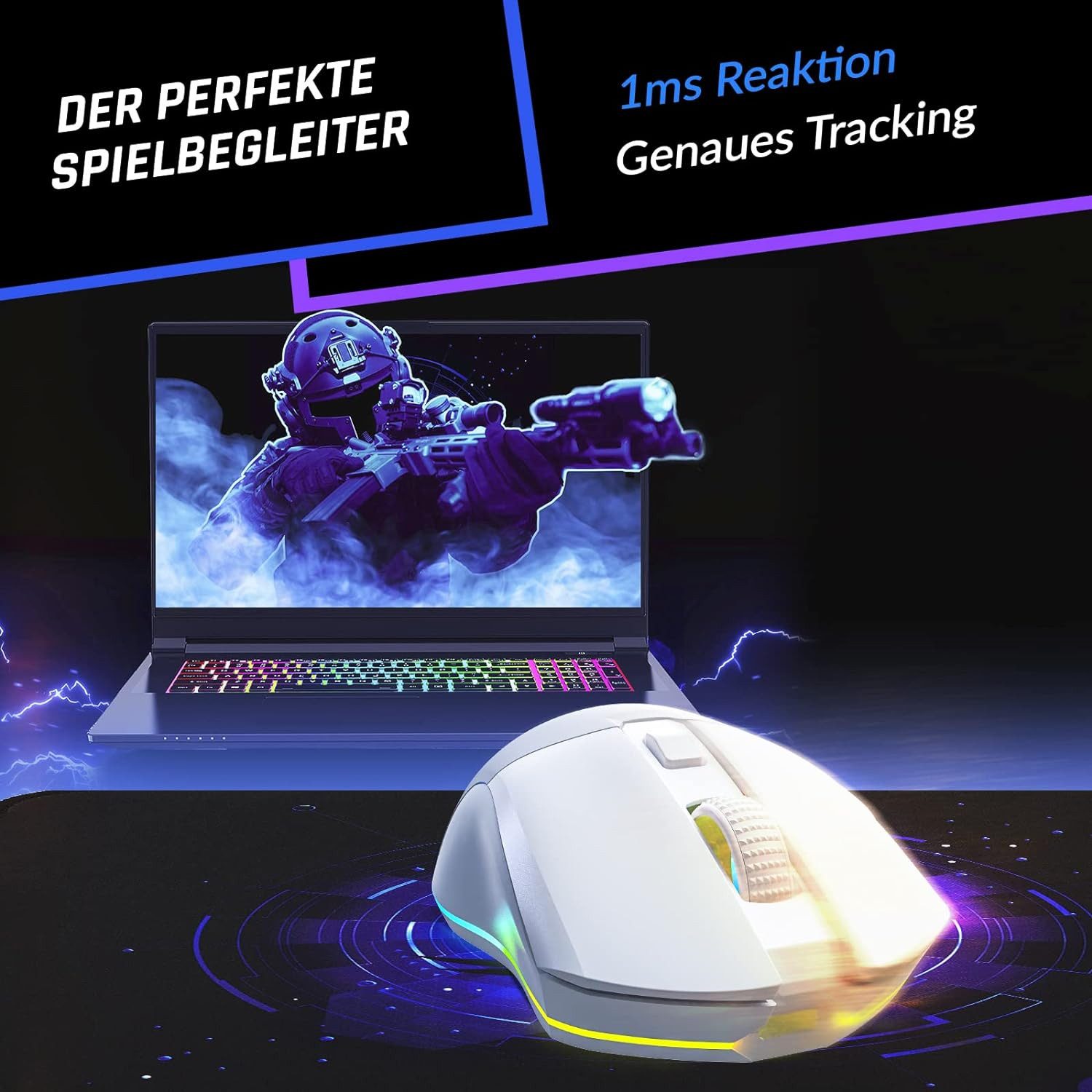 KLIM Blaze Pro Gaming-Maus (kabellos mit Ladestation und RGB Beleuchtung)