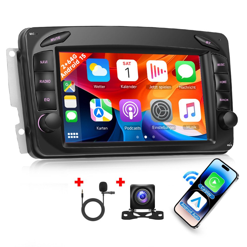 Hikity Android 15 Auto GPS für Mercedes W209 mit 7 Zoll Touchscreen Autoradio (Digitalradio (DAB), GPS,Buletoot, 2GB RAM & 64GB)