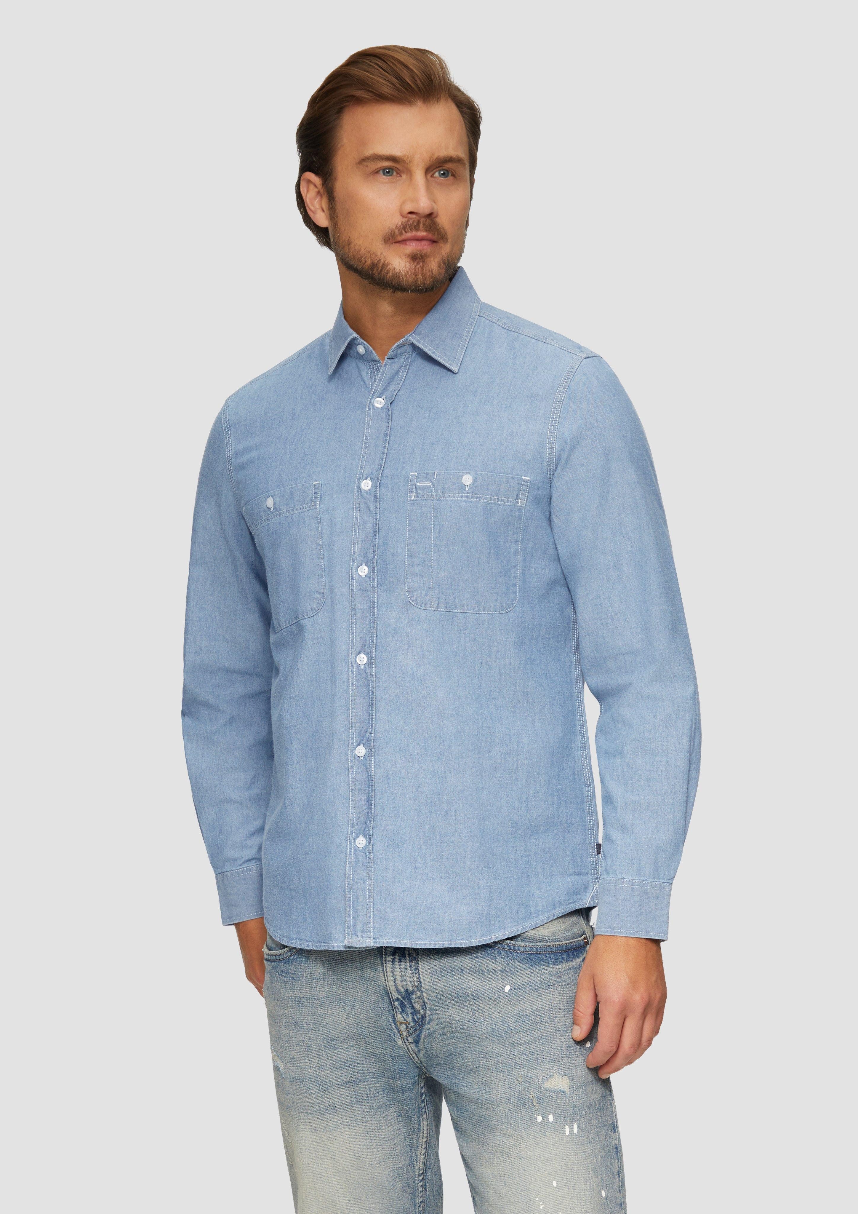 Langarmhemd Regular Fit: Baumwollhemd aus Chambray