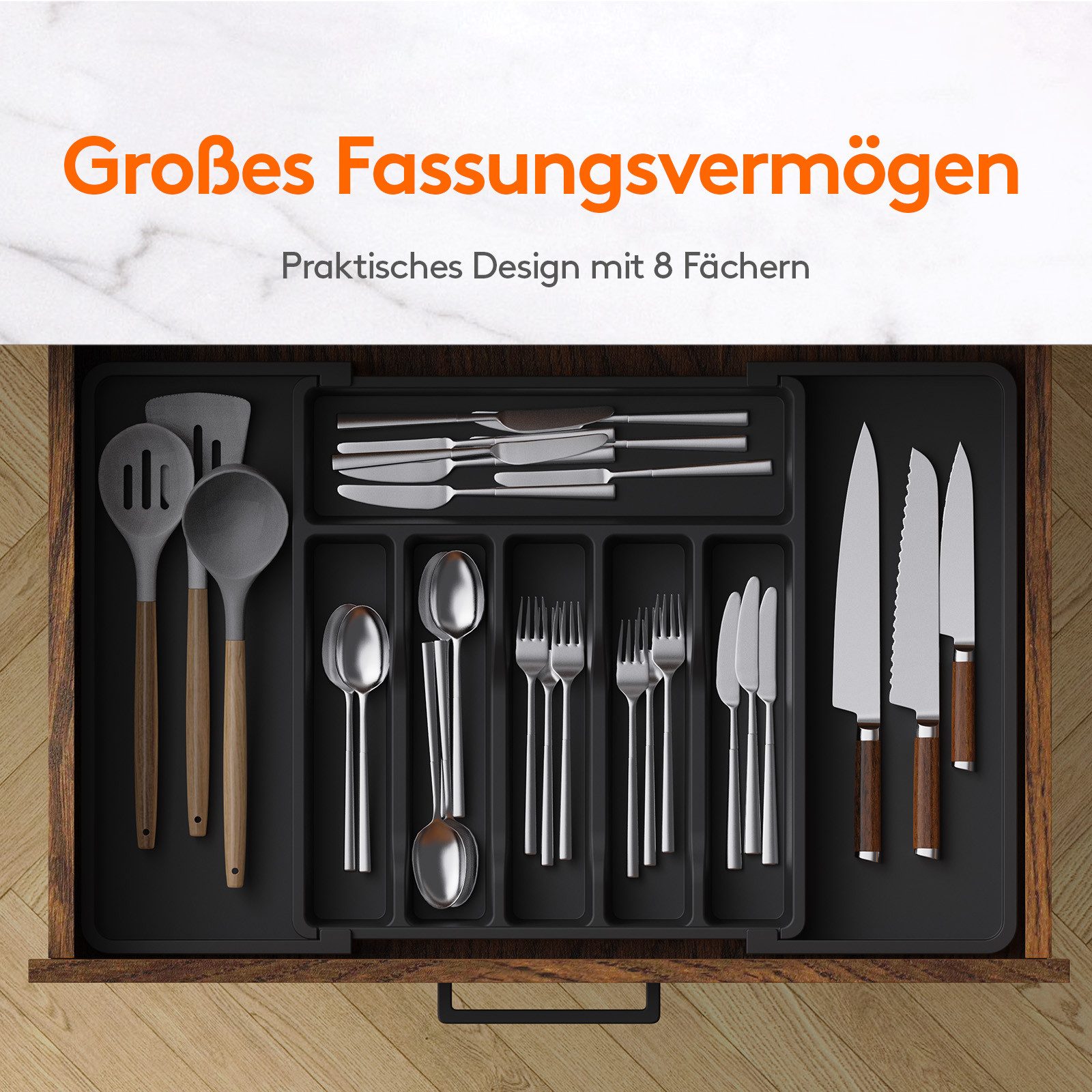 Lifewit Besteckeinsatz Besteckkasten für Schubladen, Verstellbarer günstig online kaufen