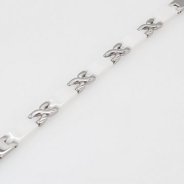 ELLAWIL Collier Gliederhalskette Edelstahl- Keramikkette Halskette Damenkette Kette (aus weißer Keramik mit silberfarbenen Edelstahl, Kettenlänge 48 cm, Breite 6 mm), inklusive Geschenkschachtel