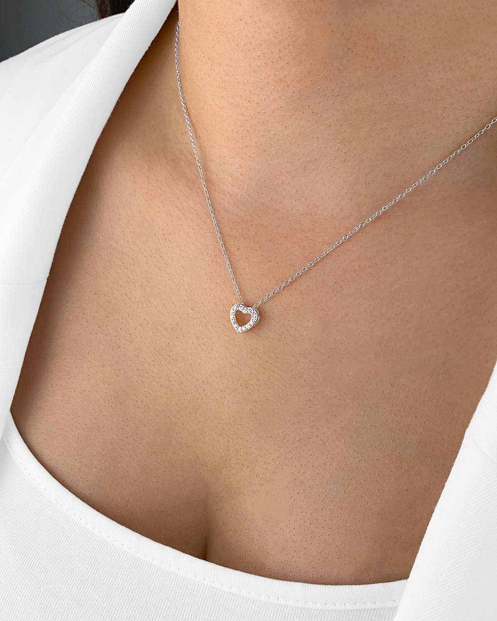 Kette mit Anhänger 'Cordelia' Damen Halskette Silber 925 Herz Anhänger Kristall