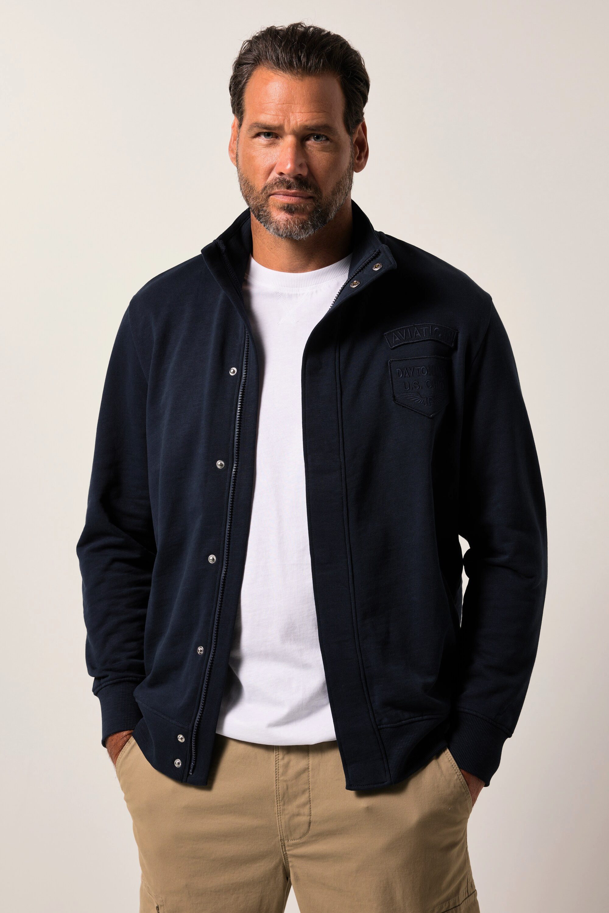 JP1880 Fleecejacke Sweatjacke FLEXNAMIC® Bauchfit Badges Tall