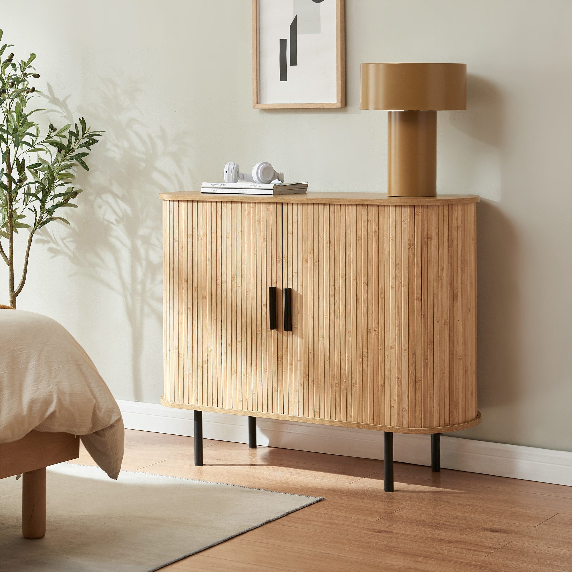 en.casa Mehrzweckschrank »Tvedestrand« mit 2 Türen 100 x 40 x 80 cm Natur / Schwarz