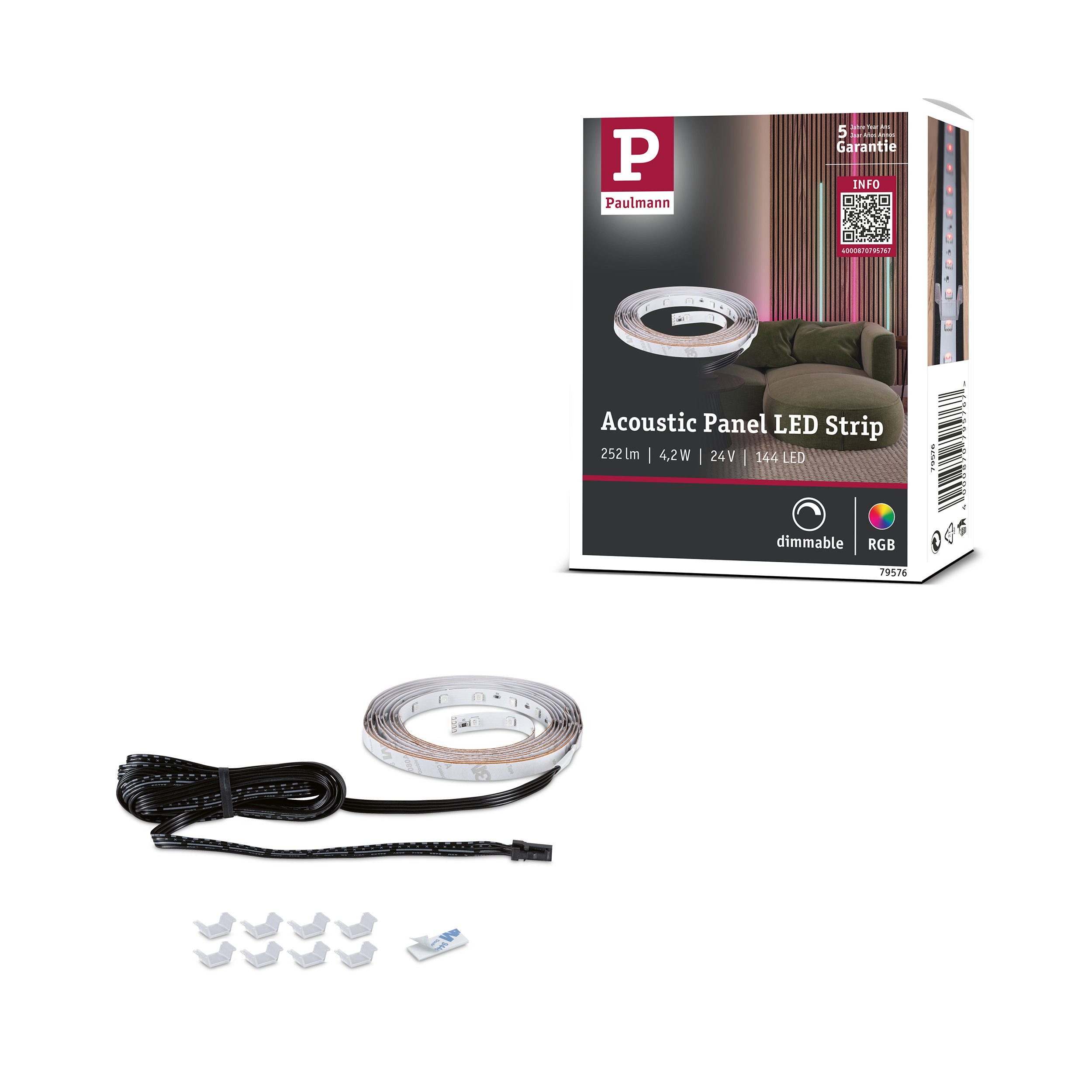 Paulmann LED Stripe LED Strip Akkustik Paneel Erweiterung 2,4m RGB Schwarz