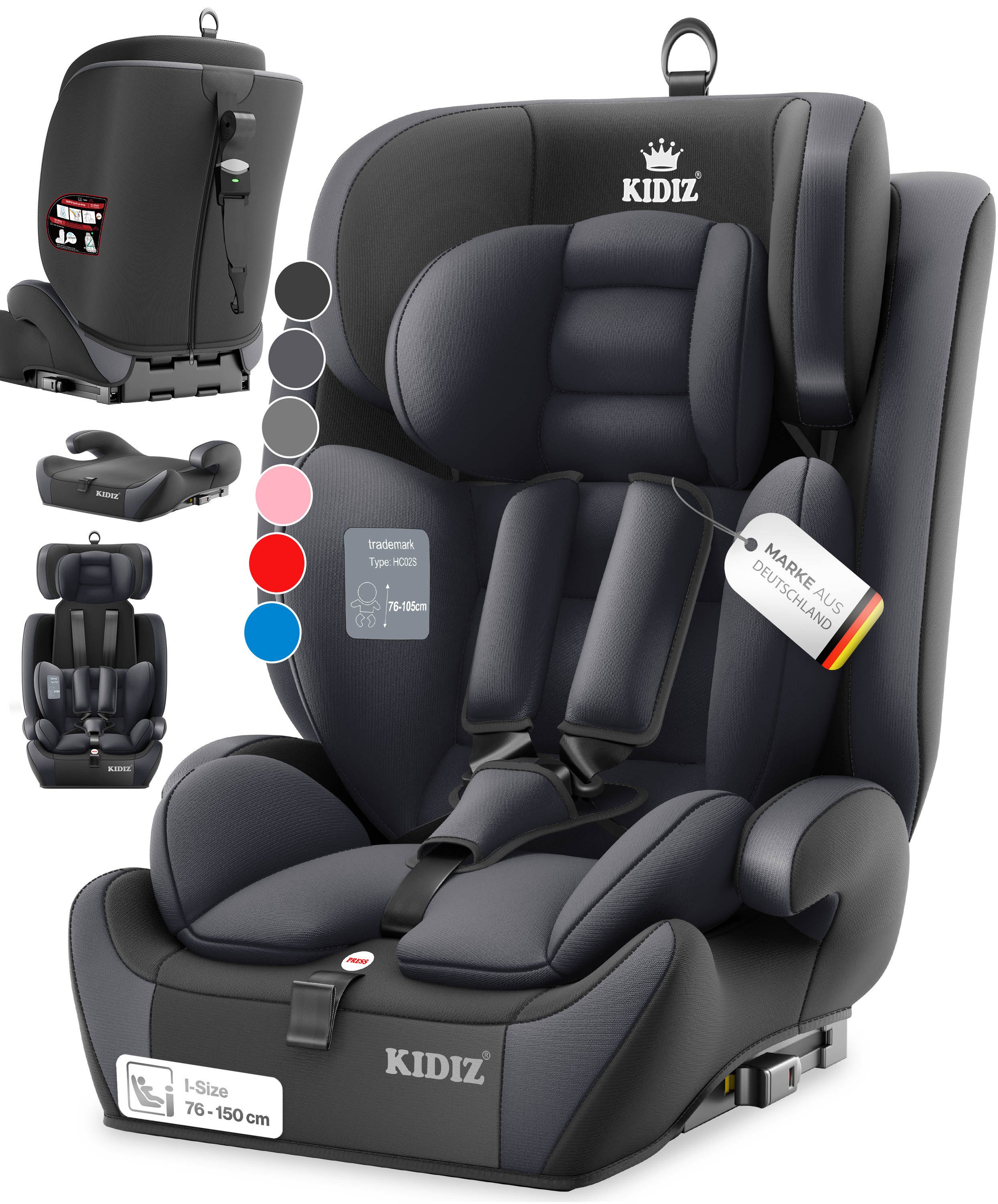 KIDIZ Autokindersitz Kinderautositz 1-12 Jahre, Mitwachsend, Gruppe 1+2+3, 9-36 kg Autositz, Kindersitz mit 5-Punkt-Sicherheitsgurt & einstellbare Kopfstütze