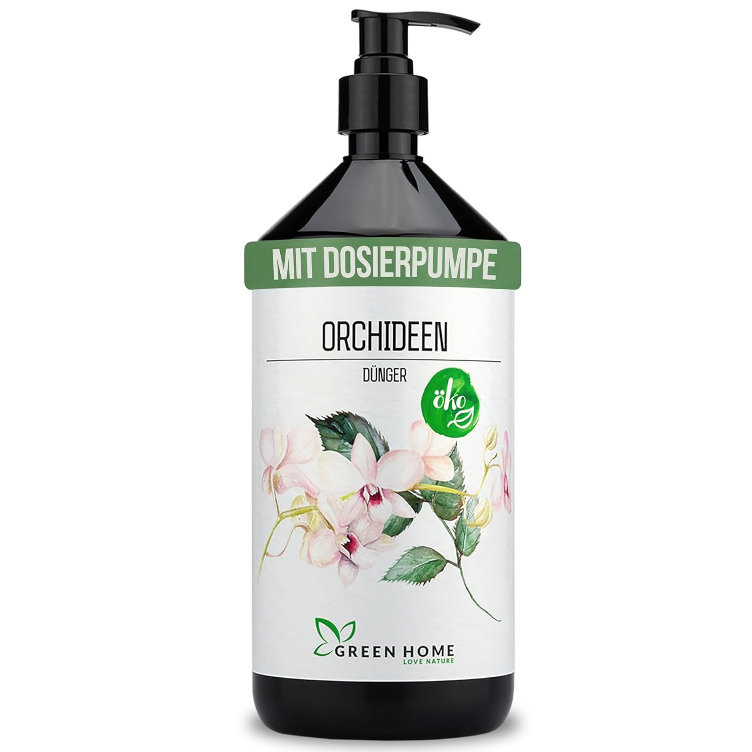 GREEN HOME LOVE NATURE Spezialdünger Orchideendünger flüssig NPK 5+5+7 mit Spurennährstoffen, Orchideen, NPK 5+5+7, Spurennährstoffe, chelatiert, Dosierpumpe