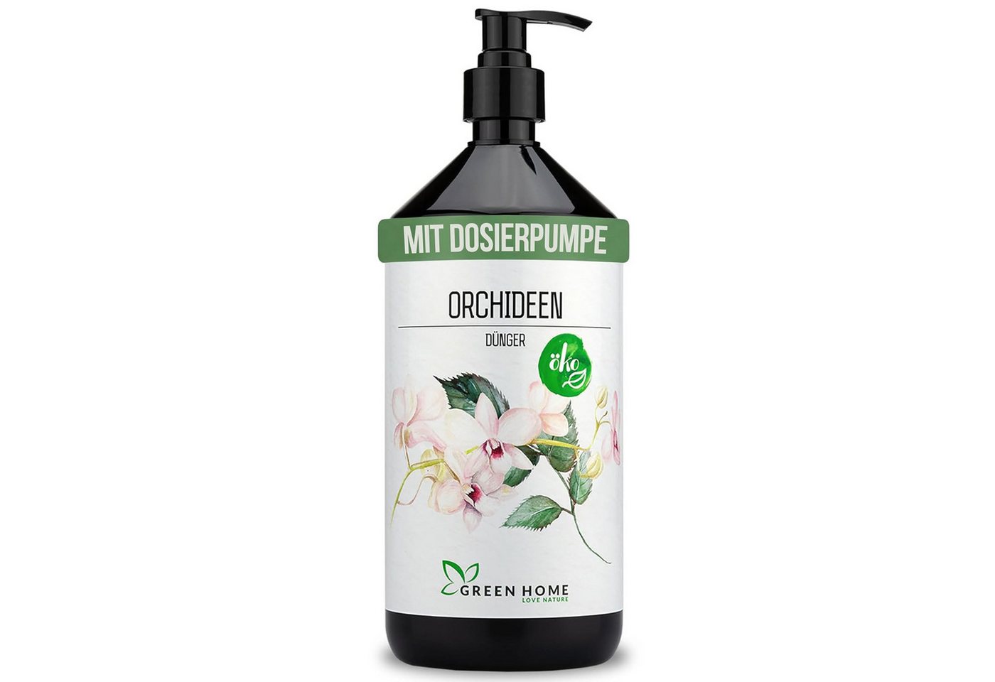 GREEN HOME LOVE NATURE Spezialdünger Orchideendünger flüssig NPK 5+5+7 mit Spurennährstoffen, Orchideen, NPK 5+5+7, Spurennährstoffe, chelatiert, Dosierpumpe