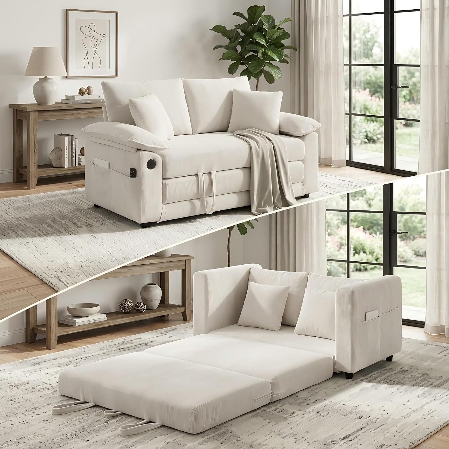 ANYSUN Schlafsofa Klappbares Doppelsofa,Loungesofa Klappbares Schlafsofa, 2 Sitzer Sofa mit 4 Kissen,mit Schlaffunktion, weicher Chenille-Stoff, Ideal für Apartments,Schlafzimmer,Heimbüros,Gästeunterkünfte.