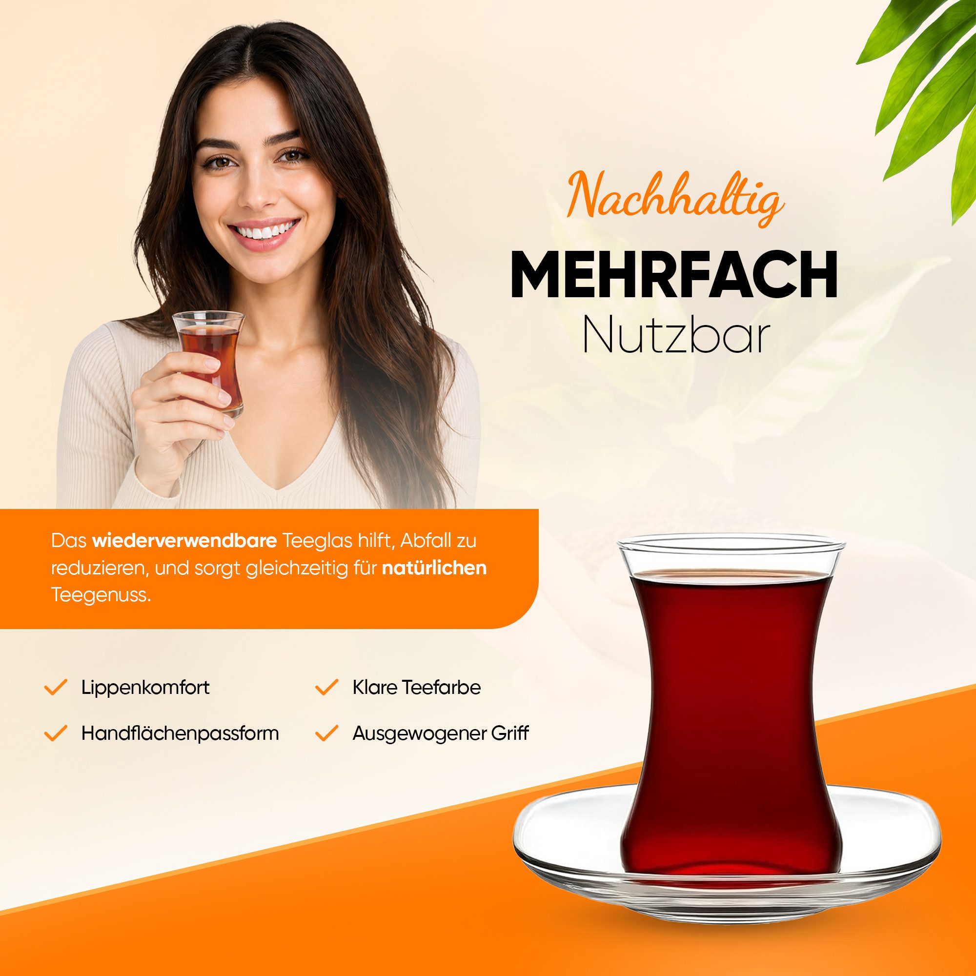LAV Gläser-Set Zen 6x Teegläser + 6x Unterteller, 6-tlg., Glas, 12-tlg. Set, 155ml, ideal für Teegenuss – Bild 3 von 5