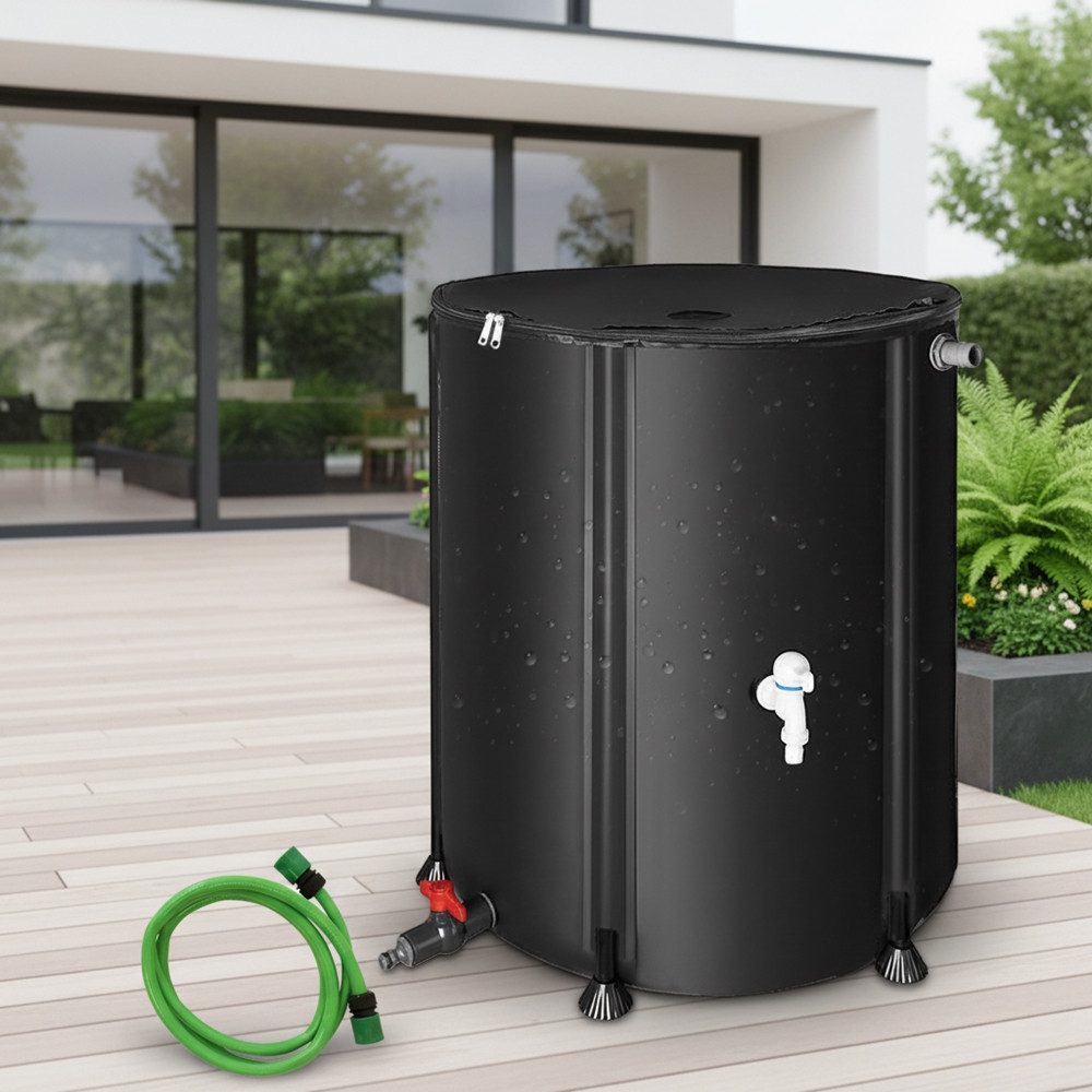 Melko Regentonne Regenwassertank faltbar Regenfass Wassertank Regenwassertonne, 500 l, (Stück, 1-tlg., Stück), inkl. 2 Meter Wasserschlauch mit Anschluss