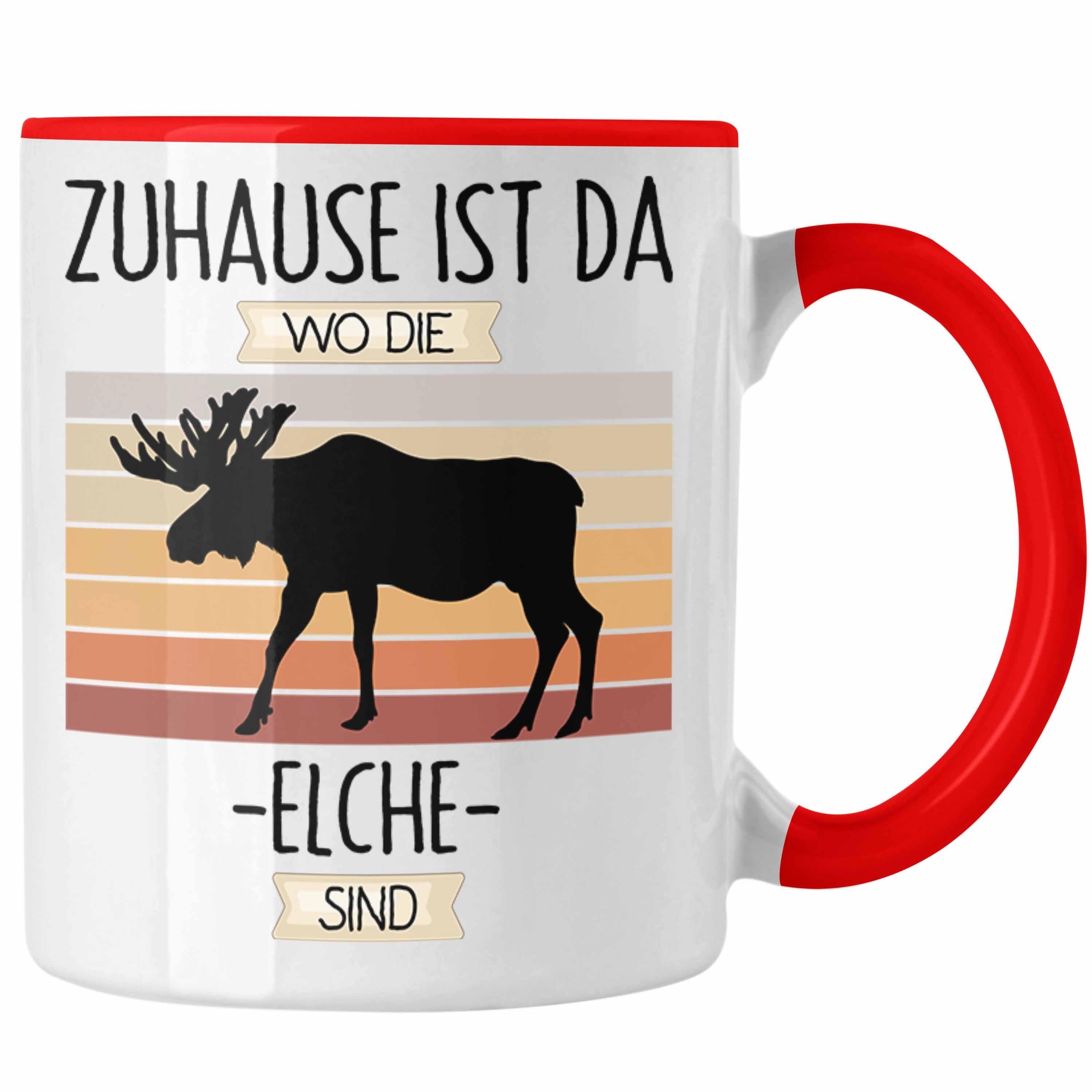 Trendation Tasse Elche Tasse Geschenk Lustiger Spruch Wo Di Da Ist Geschenkidee Rot Zuhause