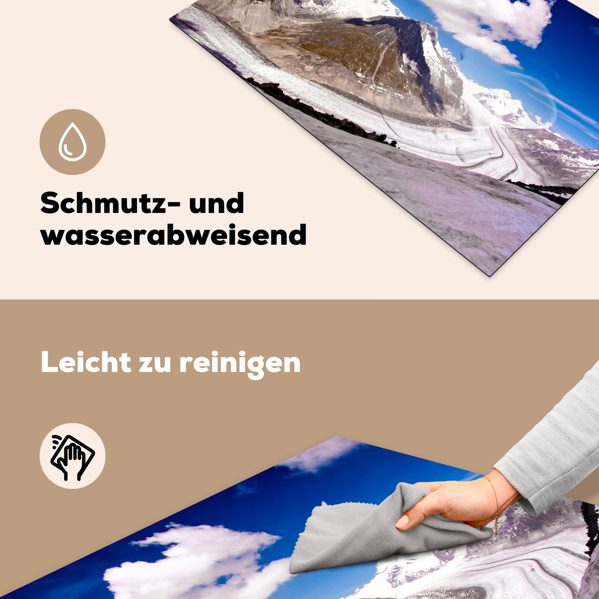 schneebedeckte Ceranfeldabdeckung sich Wolken (1 küche, MuchoWow Schutz im, Induktionskochfeld 81x52 tlg), mit für bildenden Herdblende-/Abdeckplatte die Aletschgletscher Der Vinyl, cm,