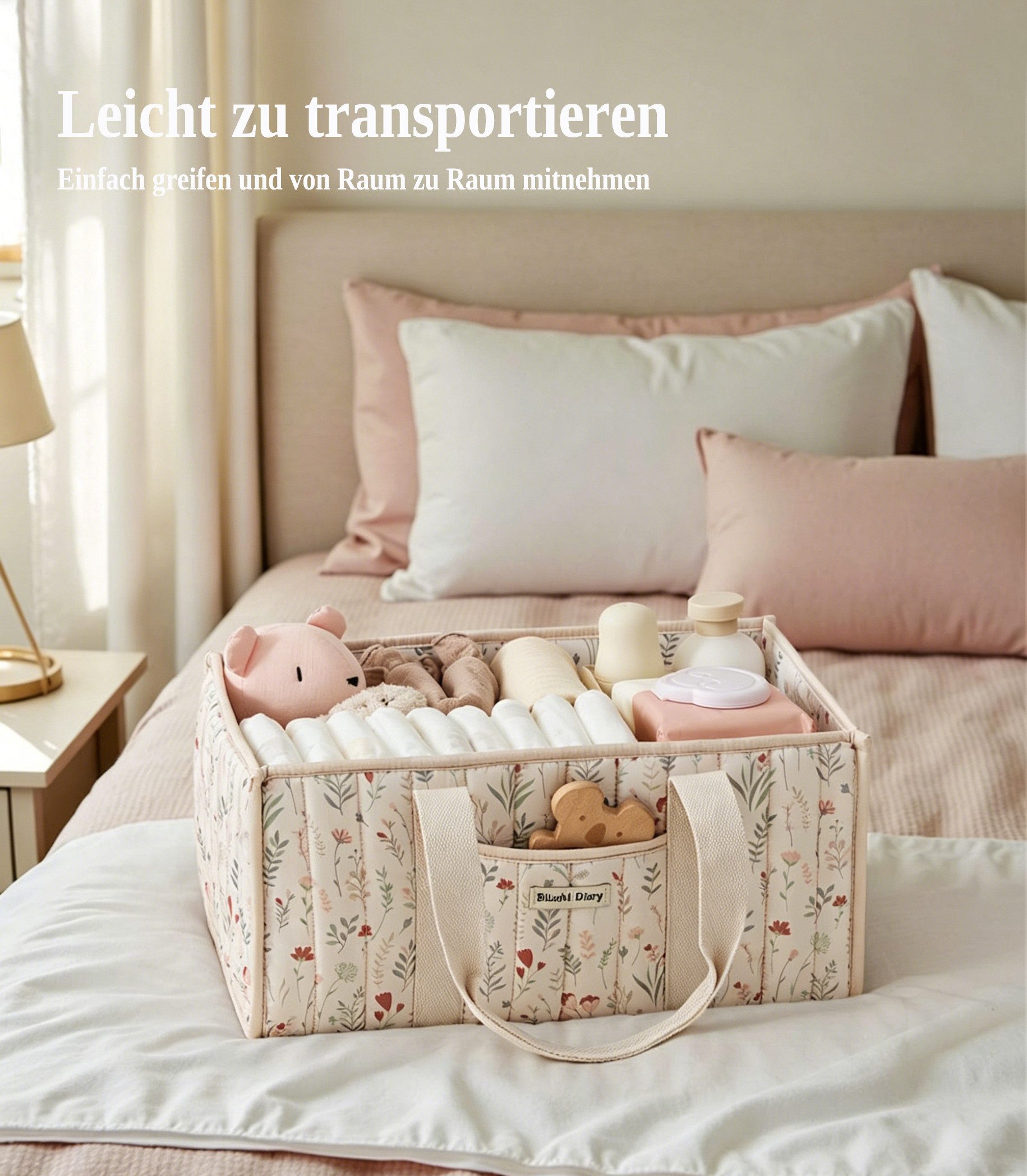 nsihing Aufbewahrungskorb Windel-Aufbewahrungskorb, Modische Wickeltasche, Windeltasche mit Blumenmuster, multifunktionaler Aufbewahrungskorb – Bild 4 von 5