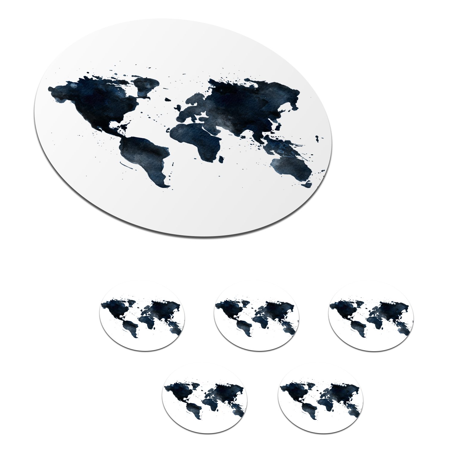 MuchoWow Glasuntersetzer Weltkarte - Aquarell - Einfach, Zubehör für Gläser, 6-tlg., Getränkeuntersetzer, Tassenuntersetzer, Korkuntersetzer, Tasse, Becher | Getränkeuntersetzer