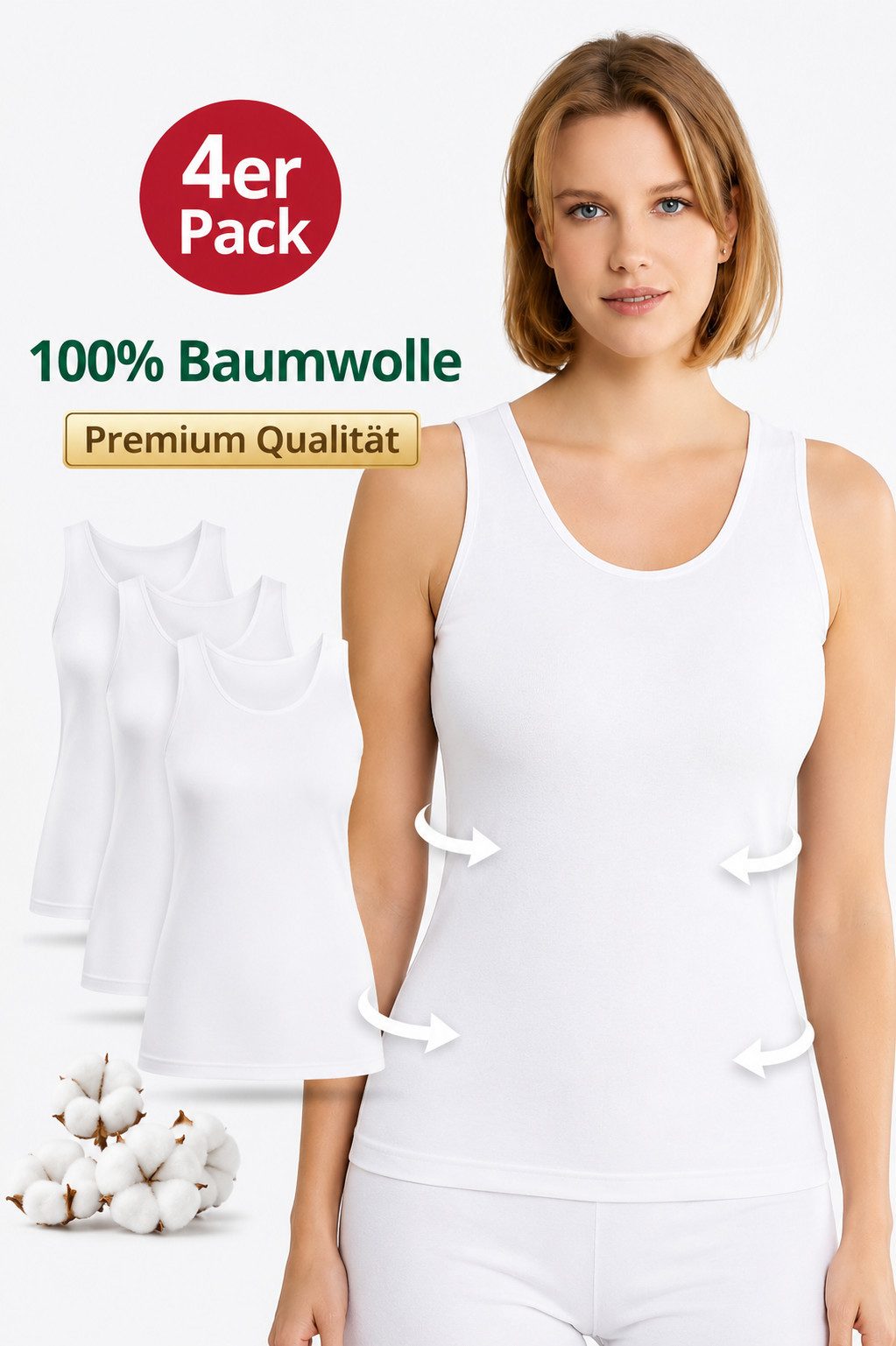 DDOnlineShop Unterhemd Damen 4er Pack Tank Top Achselhemd A2037 (Spar-Set, 4-St., 4er-Pack) Premium Qualität