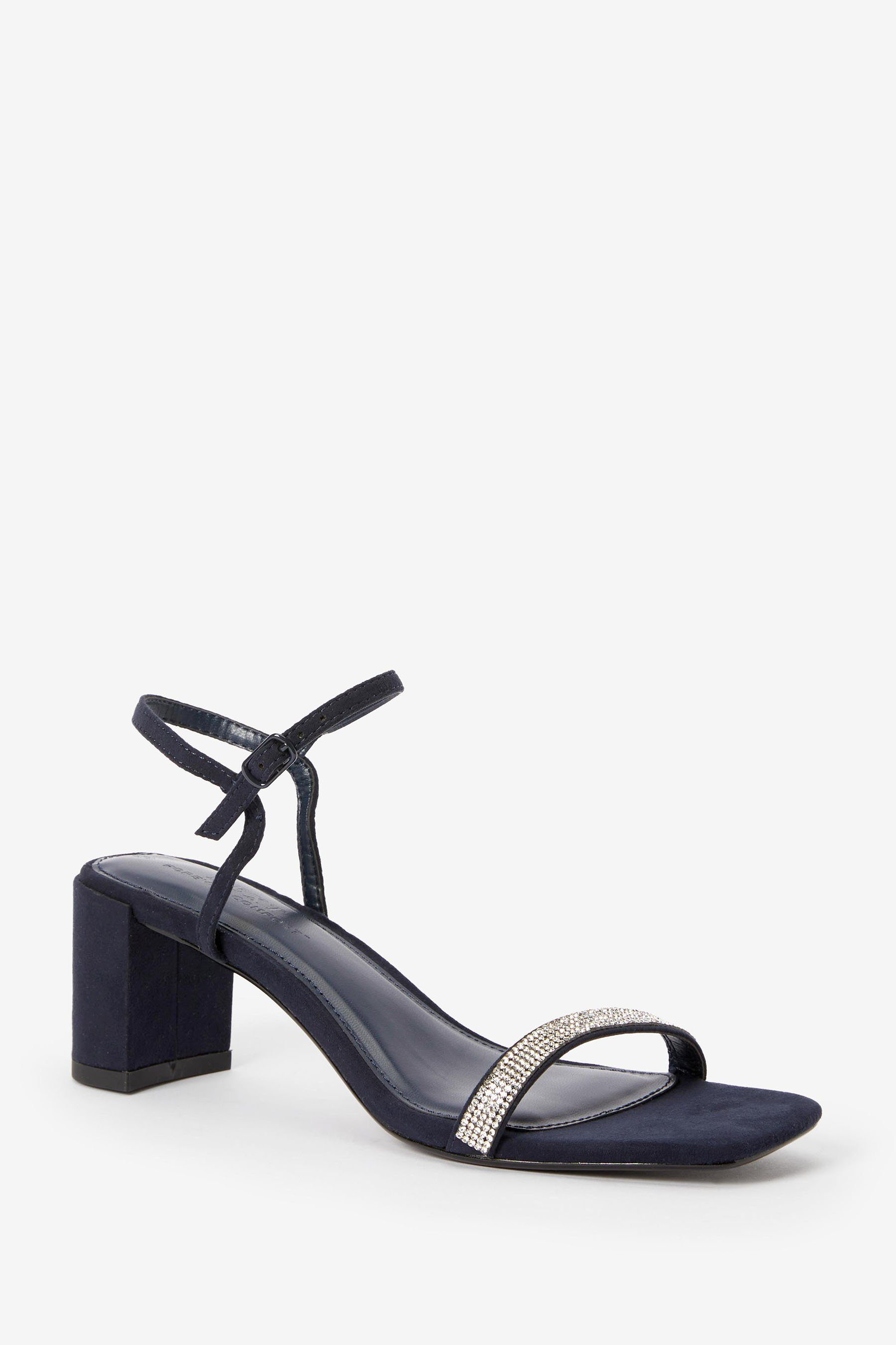 Strassbesetzte Sandalen mit Blockabsatz Zehentrenner