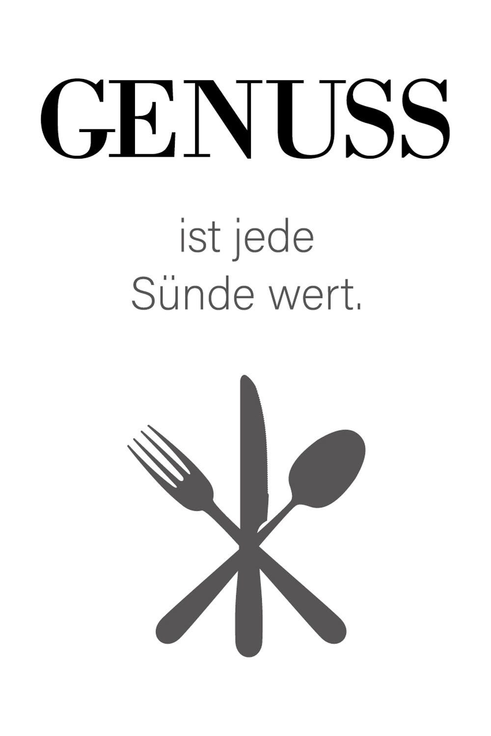queence Wanddekoobjekt GENUSS, Stahlschild, Blechschild, Spruch, Witzig, Wanddeko, retro, 20x30cm