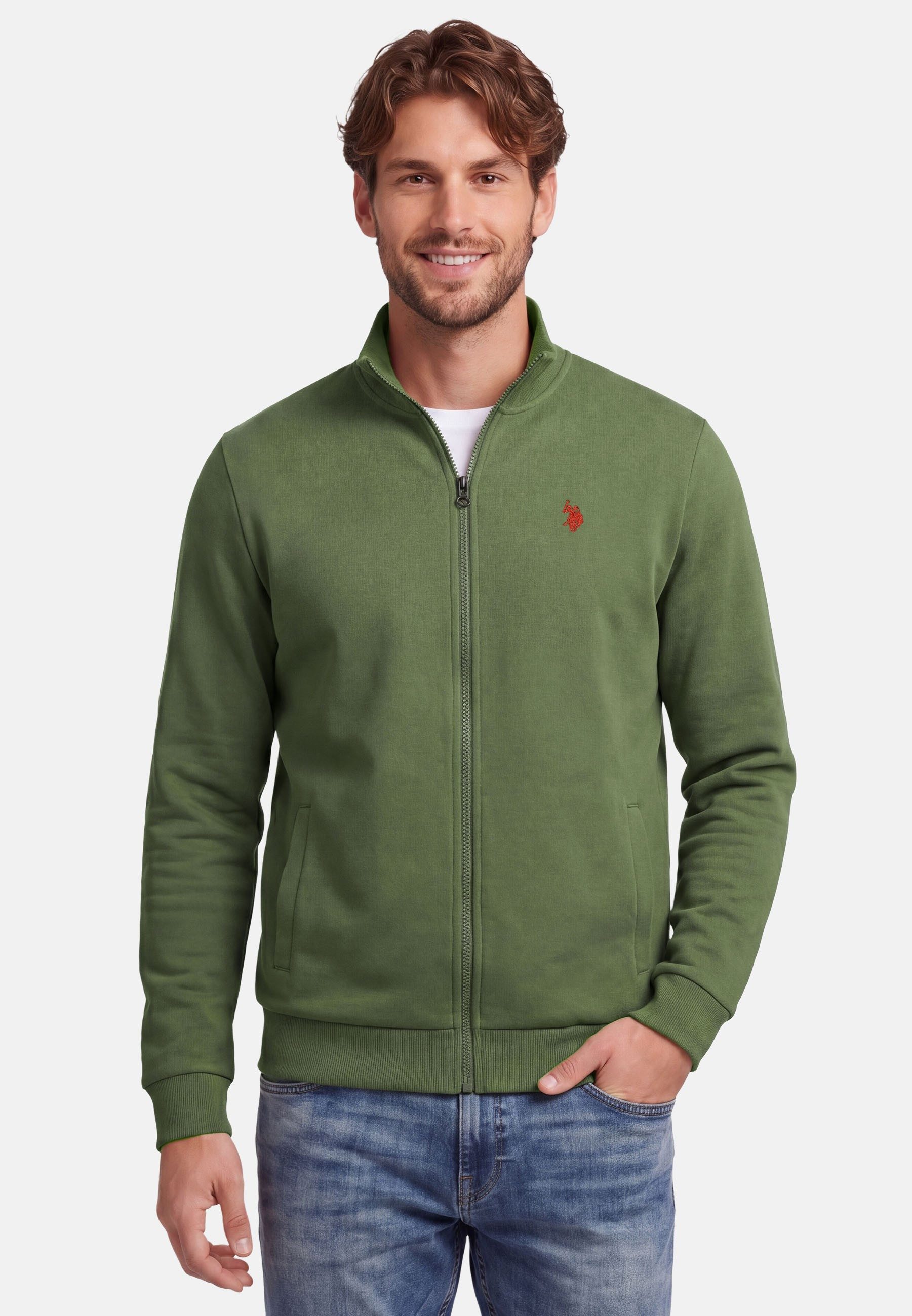 Sweatjacke USTheoo – Herren Zip-Jacke mit Stehkragen und Logo-Stickerei