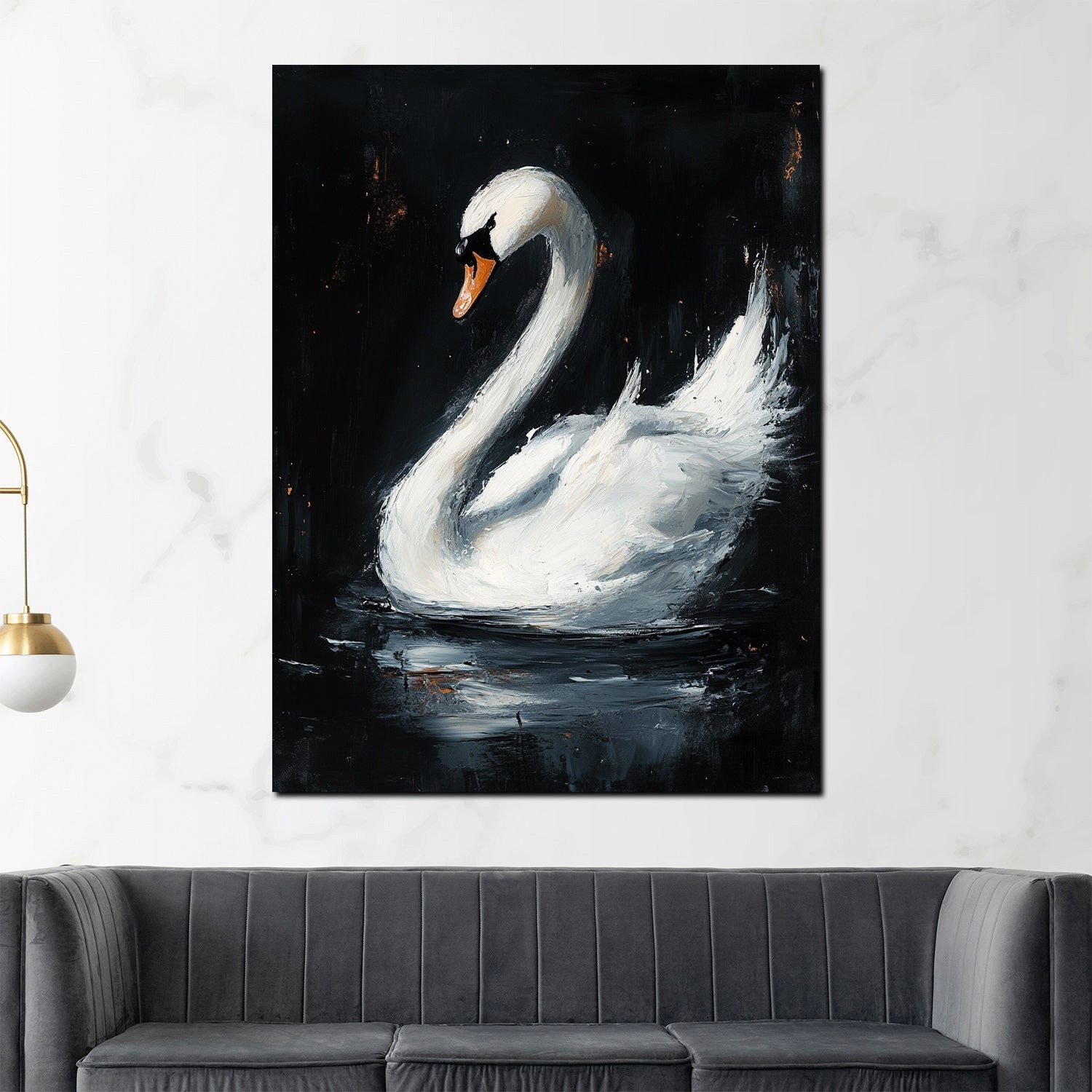 Artedinoi Leinwandbild Eleganter Schwan im Wasser abstrakt modern Leinwandbild Wandbild XL Wa, Schwan im Wasser, abstrakt