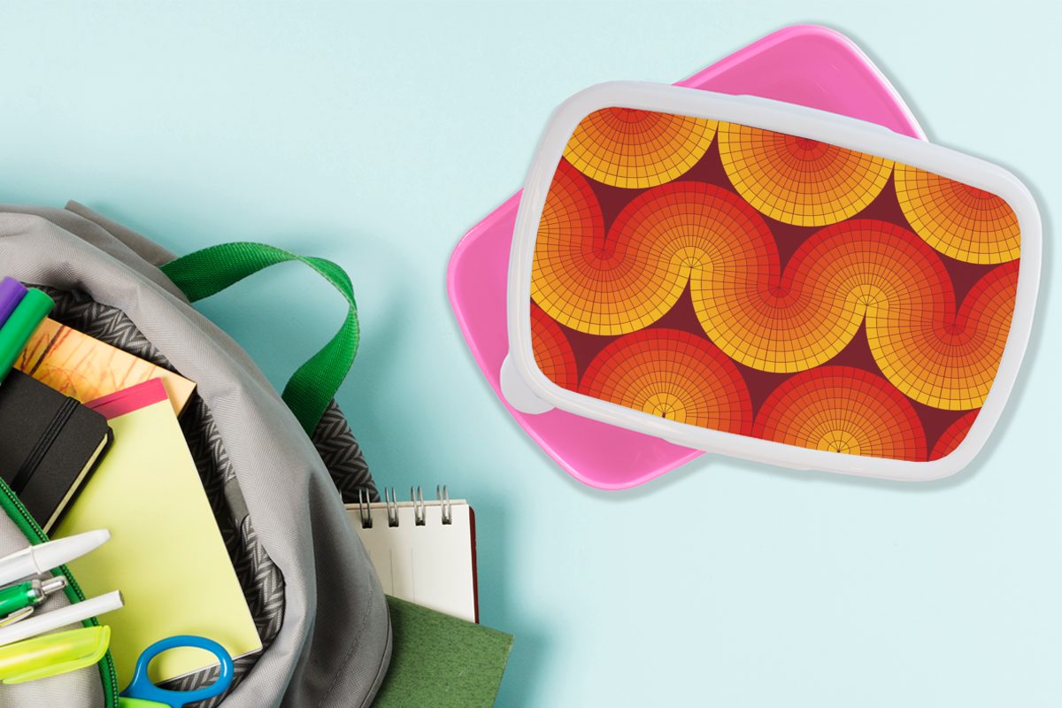 MuchoWow - Design Snackbox, Retro - für Erwachsene, Kunststoff Mädchen, Kunststoff, Abstrakt, Brotbox Brotdose Rot rosa Kinder, - (2-tlg), Lunchbox