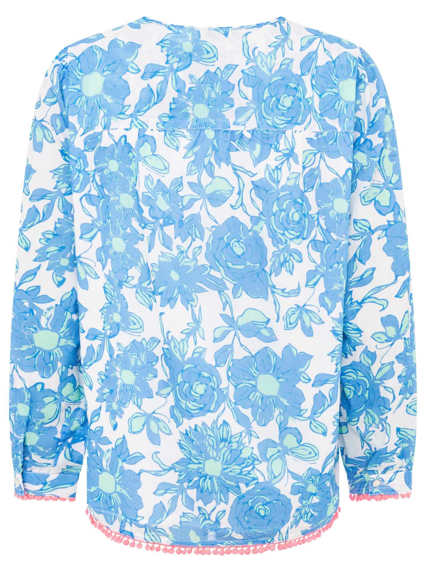 Zwillingsherz Shirtbluse "Schmetterling" mit Blumenmuster, Tasseln und Pom günstig online kaufen